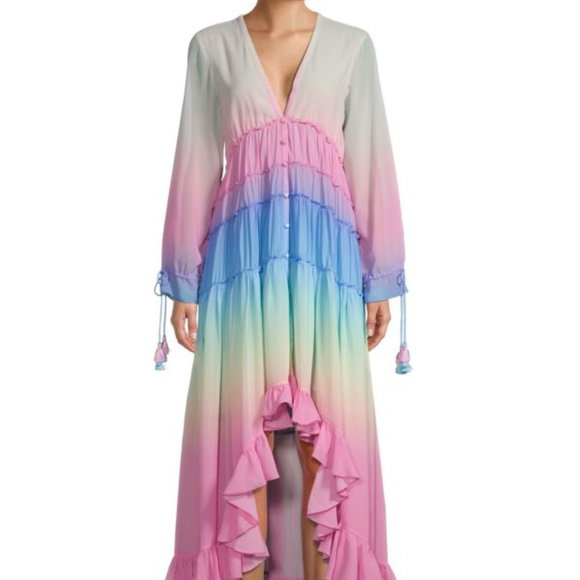 ROCOCO SAND Rainbow Tiered High-low Dress In White/pink - Picture 2 of 13